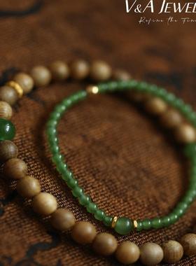 野生沉香冰底碧玉千足金手钏