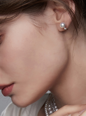 VA珠宝｜ 教科书级别天女强光Akoya日本海水珍珠钻石耳钉 耳夹