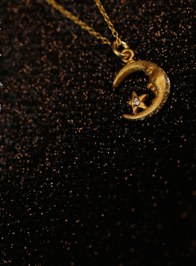 全手工肌理星月吊坠925银18K黄金