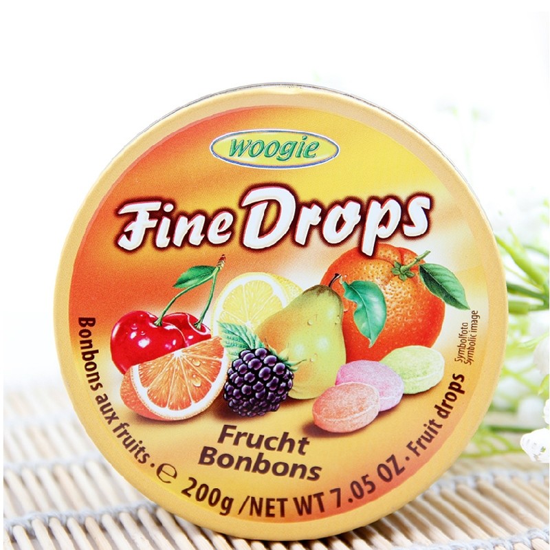 德国进口woogie混合水果味薄荷味柠檬味糖果200g节日礼盒罐装酸甜