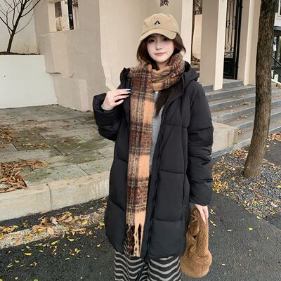 2025新款棉服女中长款时尚洋气棉袄显瘦连帽小个子棉衣拼接外套潮