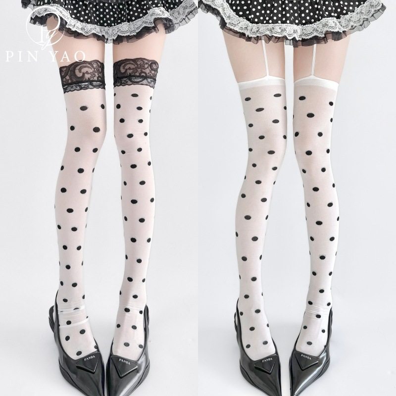 自指丝袜女夏季薄款性感吊带波点高筒袜jk白色超薄印花长筒袜,女士内衣/男士内衣/家居服,连裤袜/打底袜,淘宝优惠券,粉丝福利购,淘宝优惠卷