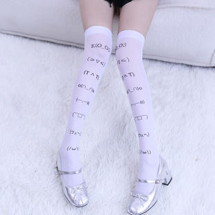 袜 热推可爱表情颜文字印花亚文化萌妹专属卡哇伊大腿连裤 春季 新品