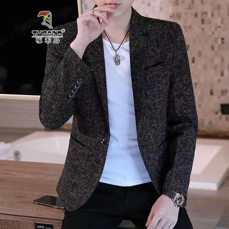 啄木鸟西服韩版修身商务外套男士休闲职场正装婚礼伴郎西装
