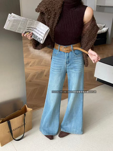 2025冬季新品复合绒保暖设计感修身高腰显瘦弹力直筒喇叭牛仔裤女
