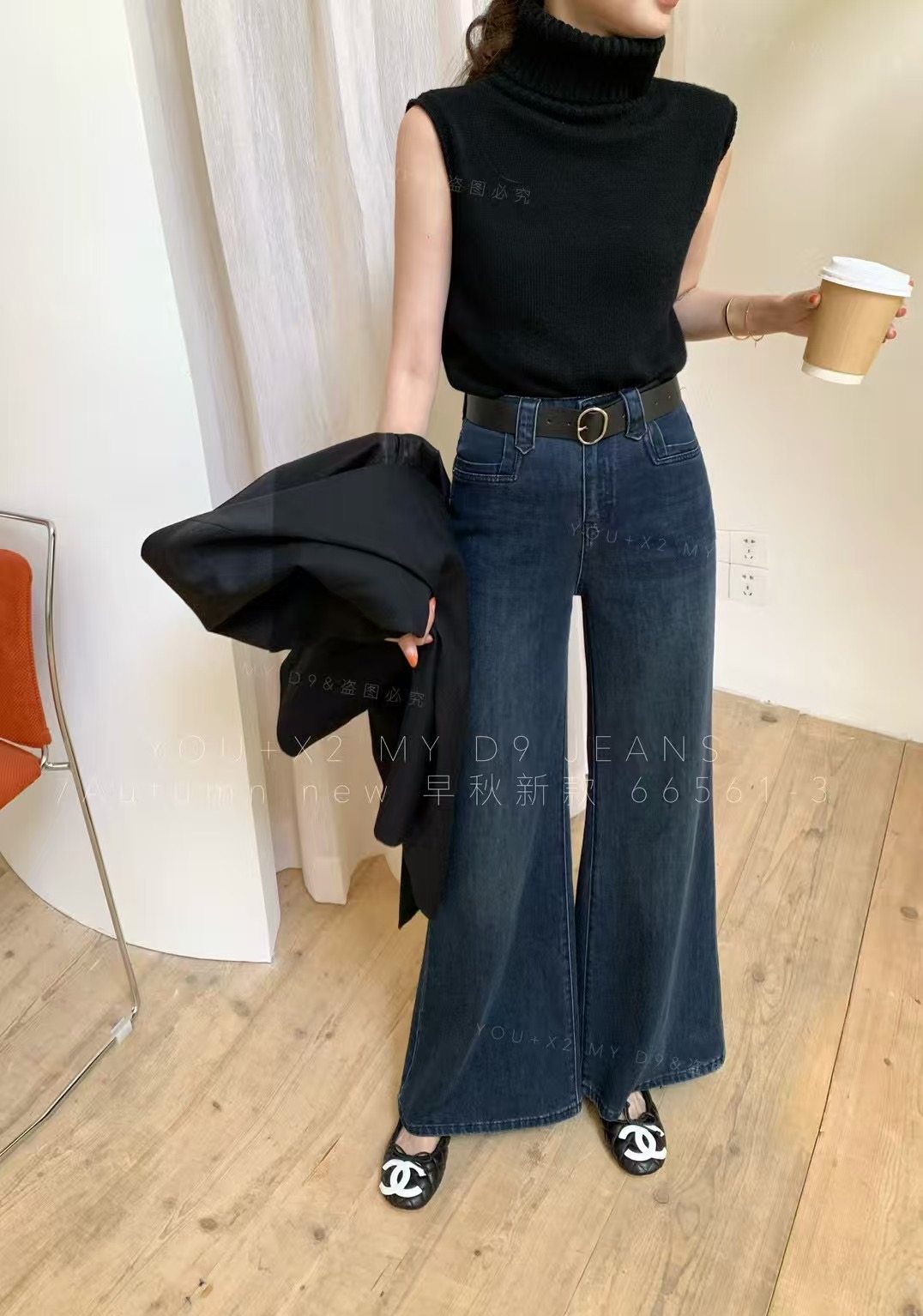 热销秋季新款高腰气质辣妹四面弹宽松百搭显瘦阔腿直筒喇叭牛仔裤