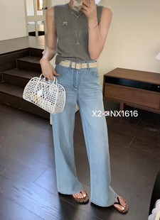 韩系浅色高腰阔腿牛仔裤女2026夏季新款宽松直筒窄版休闲拖地裤女