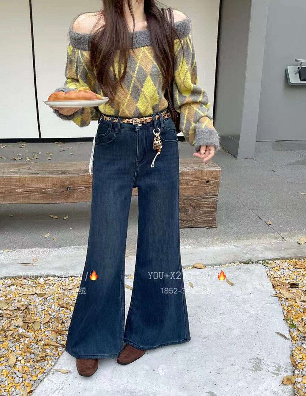 复古不贴腿高腰牛仔裤女2025冬季新款厚绒宽松显瘦直筒喇叭拖地裤