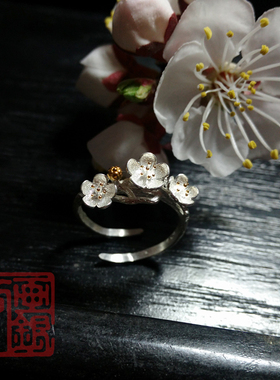 立体花造型银戒指925银原创设计