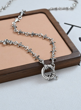 哥特风鸢尾花项链女毛衣链感轻奢小众船锚锁骨链朋克嘻哈配饰