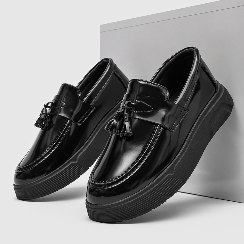 英伦风厚底漆皮乐福鞋男一脚蹬亮皮豆豆鞋商务休闲皮鞋