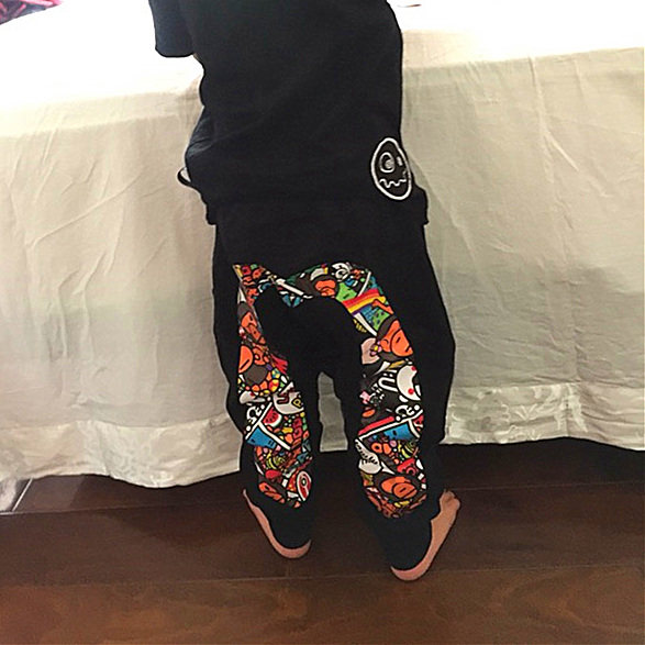 潮牌apezoo童装秋季大M哈伦裤毛圈男女童字宝宝纯棉大PP运动长裤