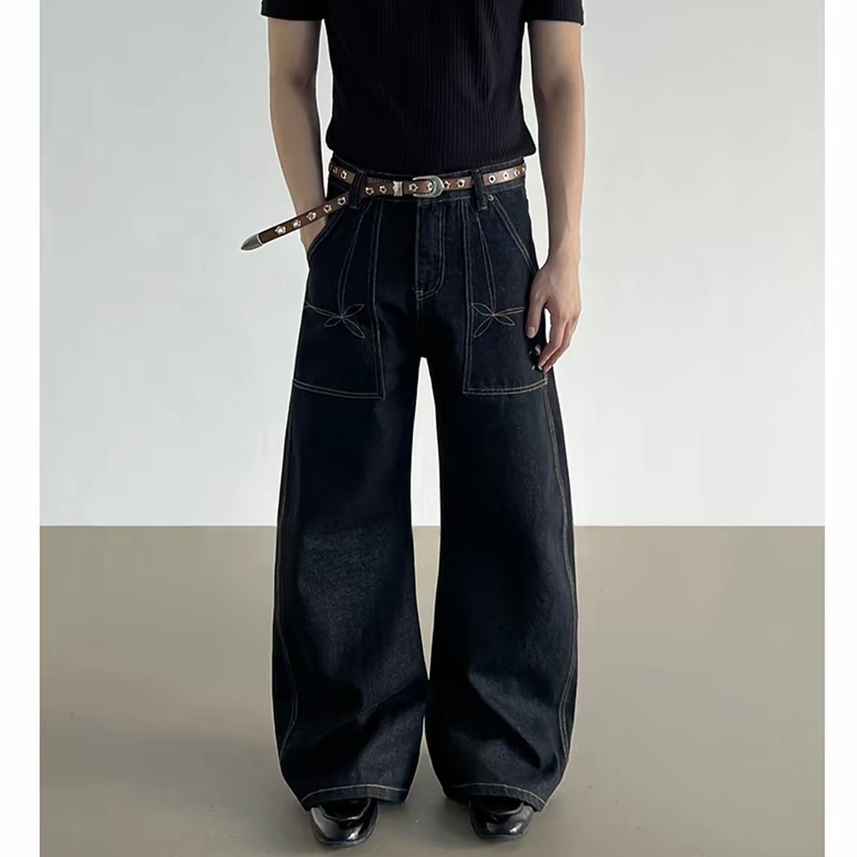 现货美式男女宽松拖地牛仔裤8522p45，男装牛仔裤，星座517-5