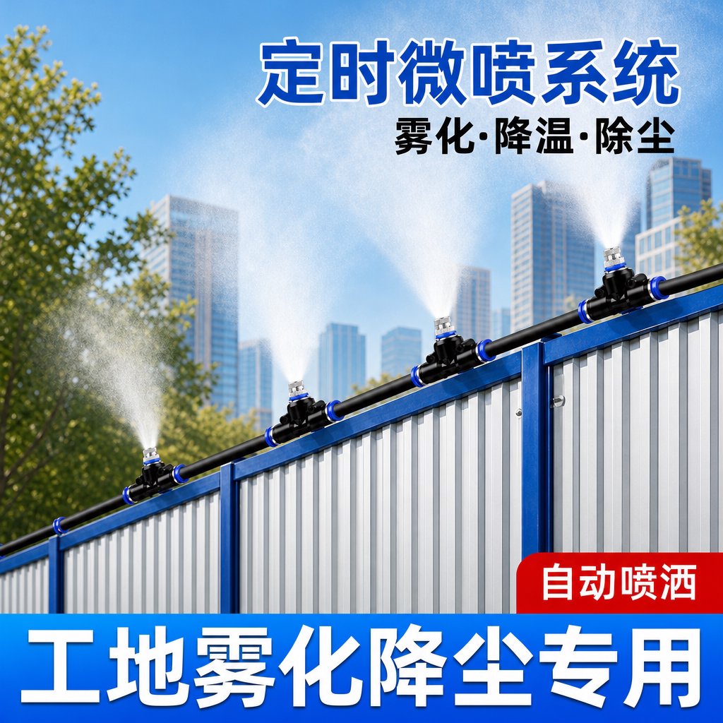 工地围挡降尘系统车间除尘防尘定时喷雾喷淋设备降温雾化消毒喷头