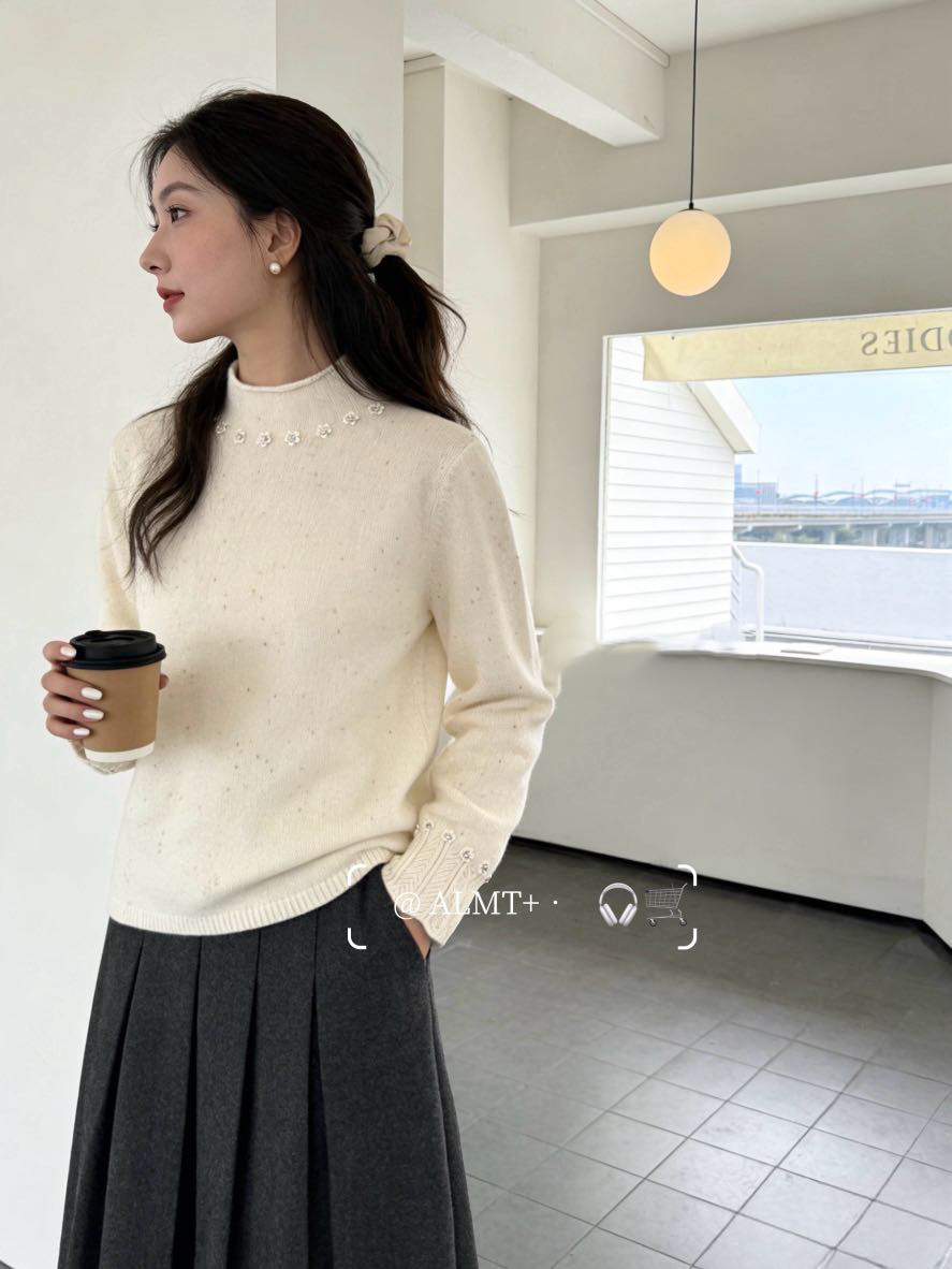 正品绵羊毛衫时尚潮流内搭毛衣女2025冬季新款洋气针织打底衫