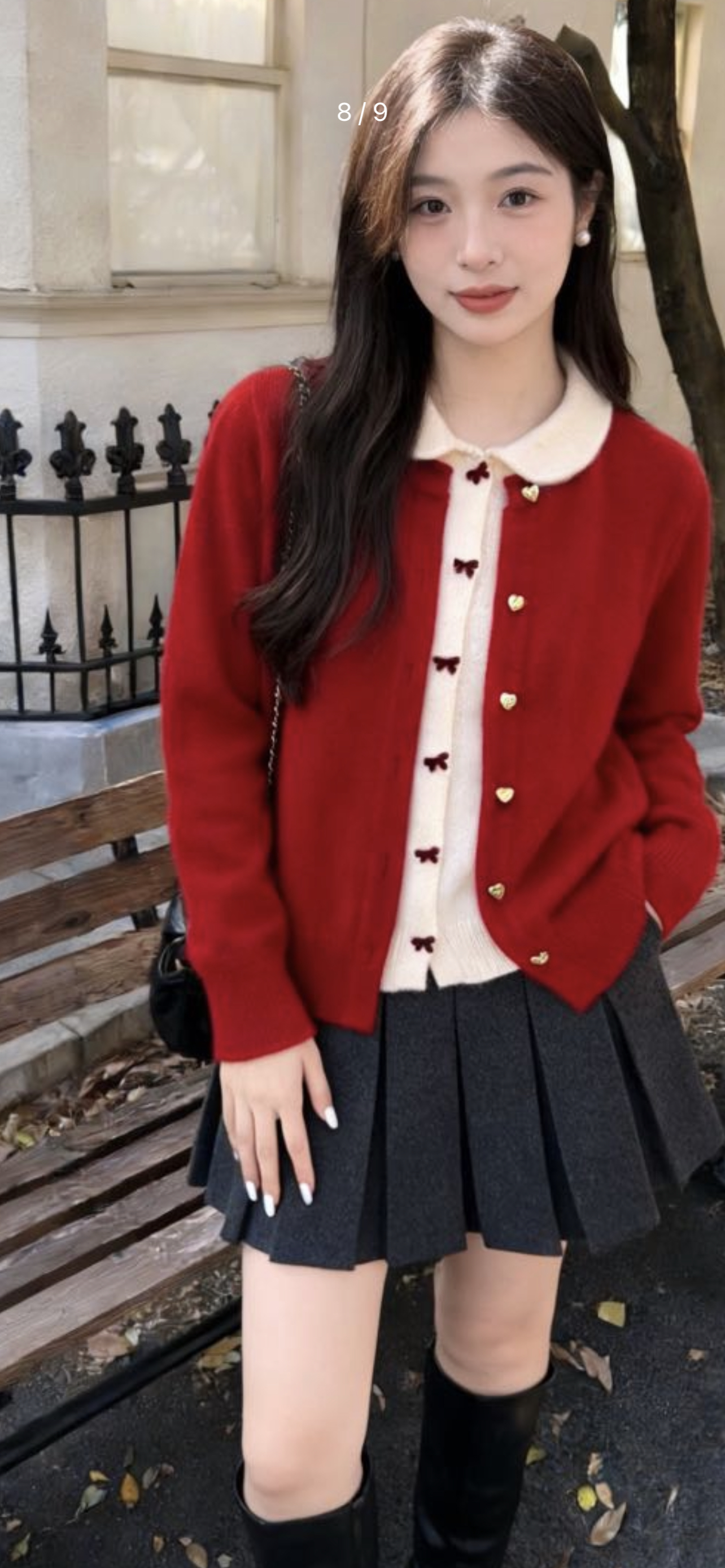 圣诞新年2026新款冬季厚实羊毛蝴蝶结撞色假三件针织衫毛衣开