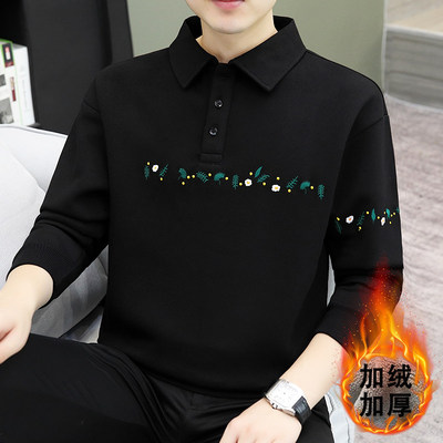 衣服男款长袖无帽卫衣2025新款加厚秋冬加绒刺绣外穿内搭上衣
