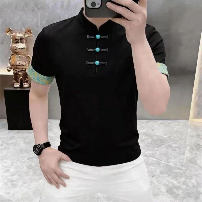 短袖男款夏衣服polo衫2026新款潮牌潮流轻国风男装新中式立领盘扣