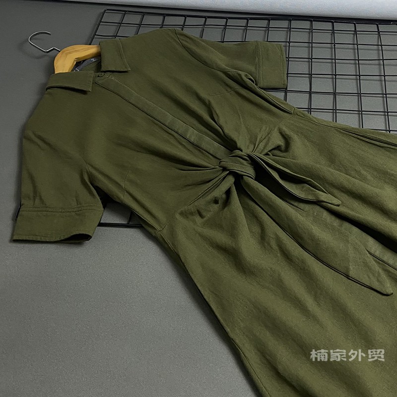 Original d   Real shooting ! summer ma'am Lapel Short sleeve Shirt skirt easy leisure time bow fashion Cotton and hemp Dress