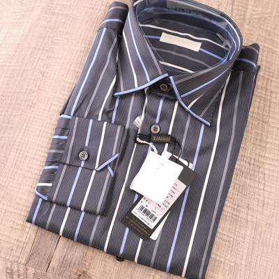 13800意大利进口手工桑蚕丝贝壳扣温莎领大杨创世长袖男衬衫42