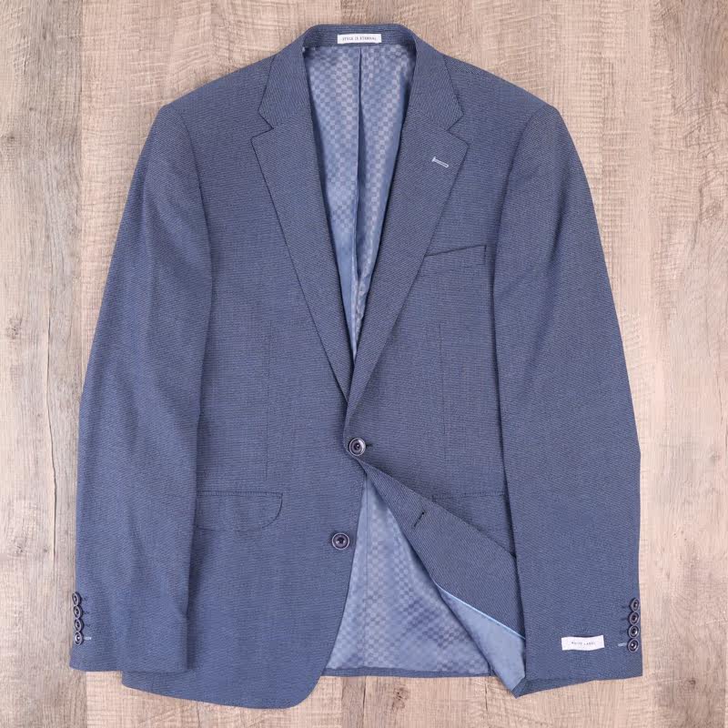 102cm英国千鸟格免熨烫蓝色复古西服外套休闲商务男士春秋西装