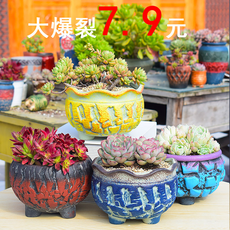 百搭粗陶手工爆裂大花盆