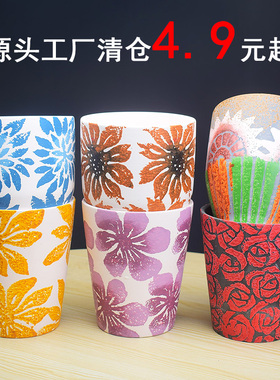 工厂清仓超大花朵满彩绘白陶透气吸水多肉花盆便宜捡漏高老桩盆