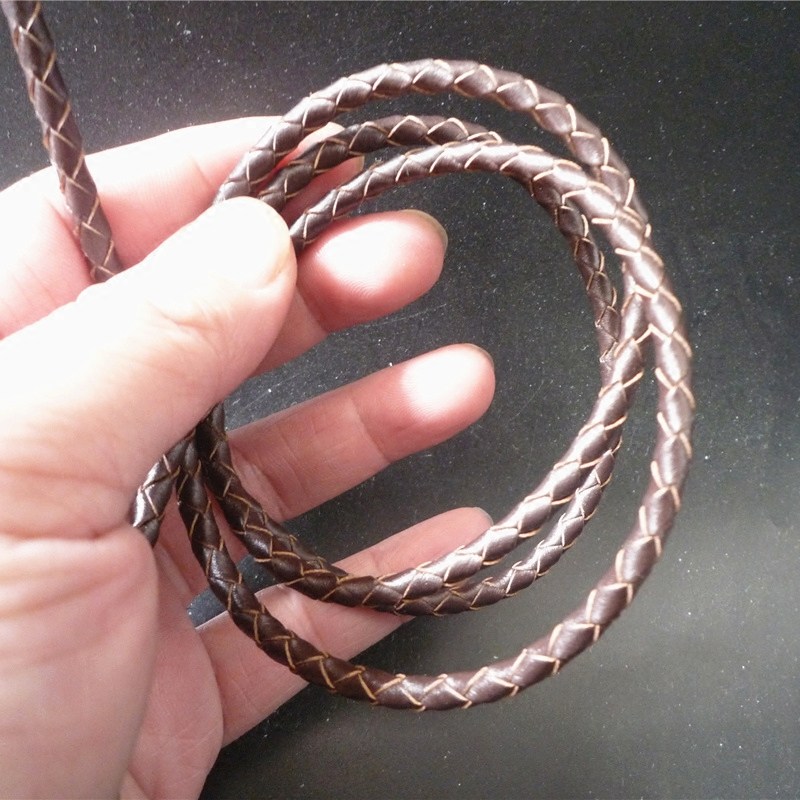 波洛领带配件项链4mm手工编织男女diy挂绳玉佛头吊坠真牛皮黑绳