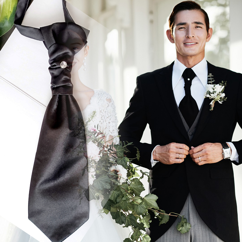 婚纱照黑色男士领带白色钻石搭配纯色领结摄影新郎英伦风结婚晚宴
