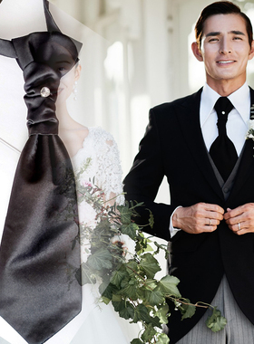 婚纱照黑色男士领带白色钻石搭配纯色领结摄影新郎英伦风结婚晚宴