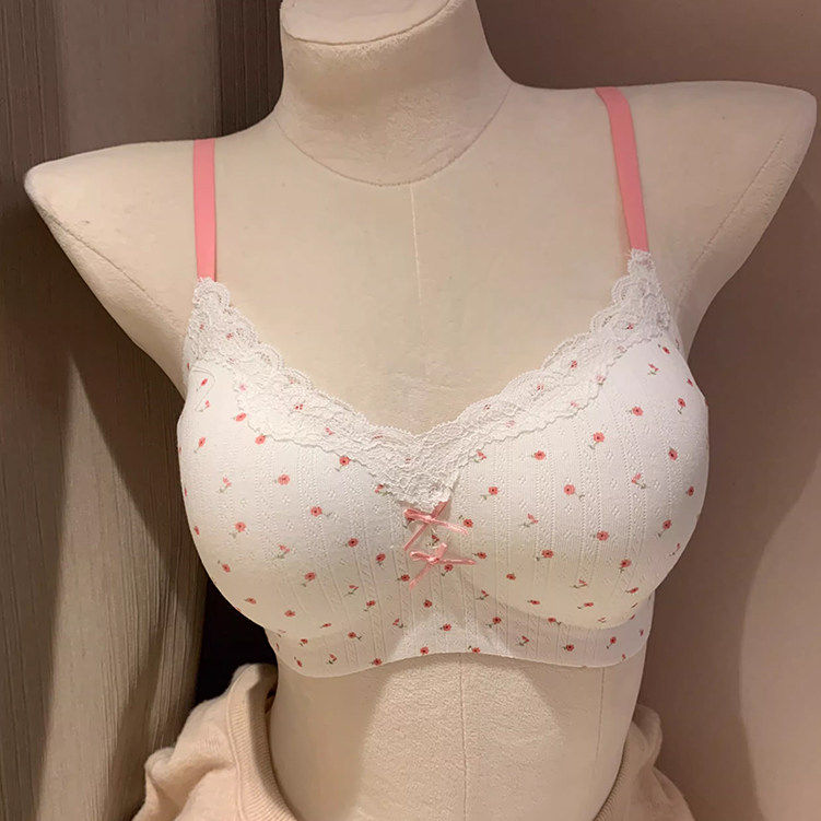 少女无痕碎花蕾丝内衣女小胸聚拢舒适软支撑防下垂收副乳文胸罩