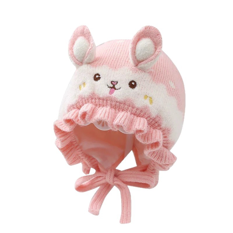 秋冬季婴儿帽子公主女宝宝针织毛线帽胎帽可爱超萌婴幼儿护耳帽子