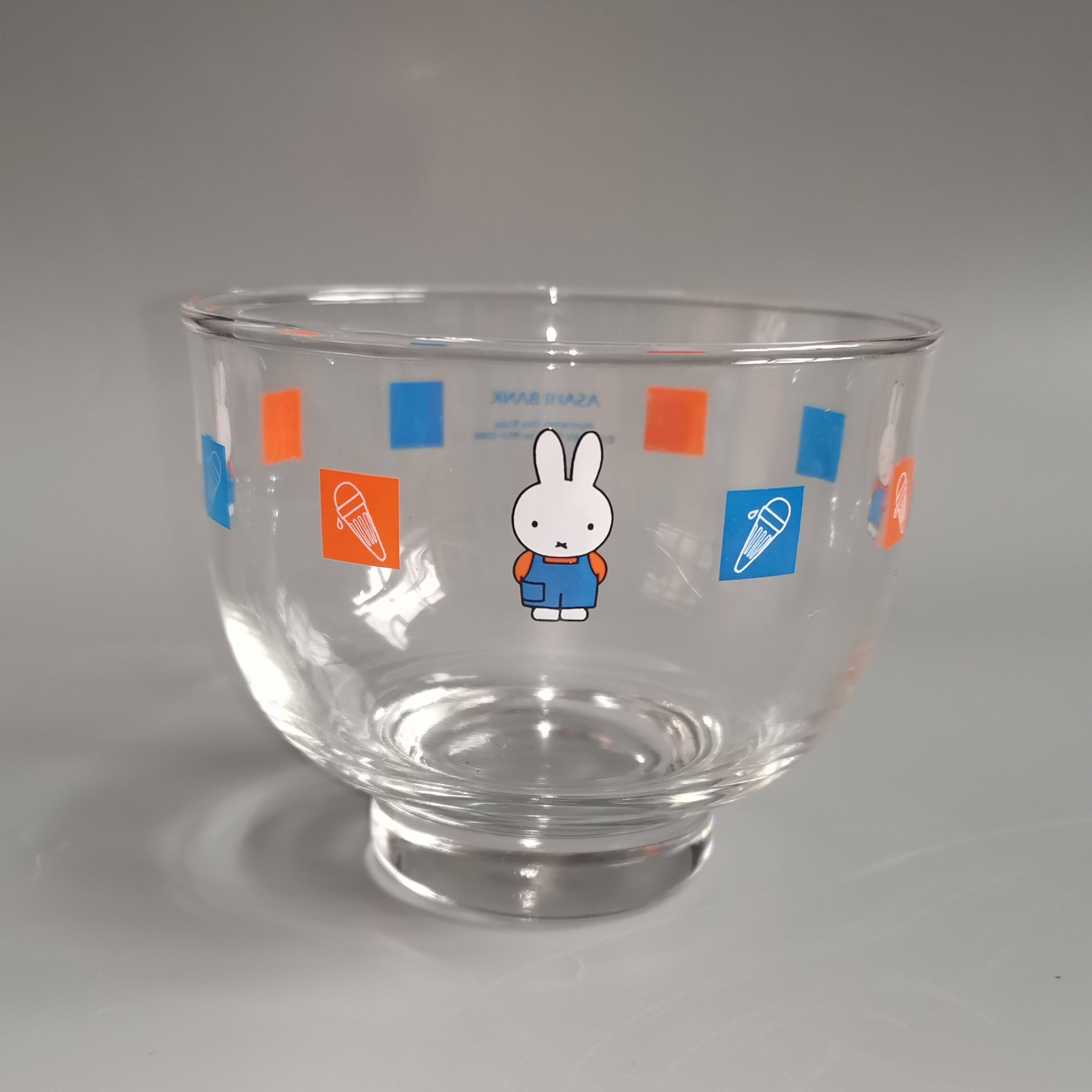 日本中古米菲兔miffy玻璃碗卡通印花冰淇淋碗甜品碗asahibank联名