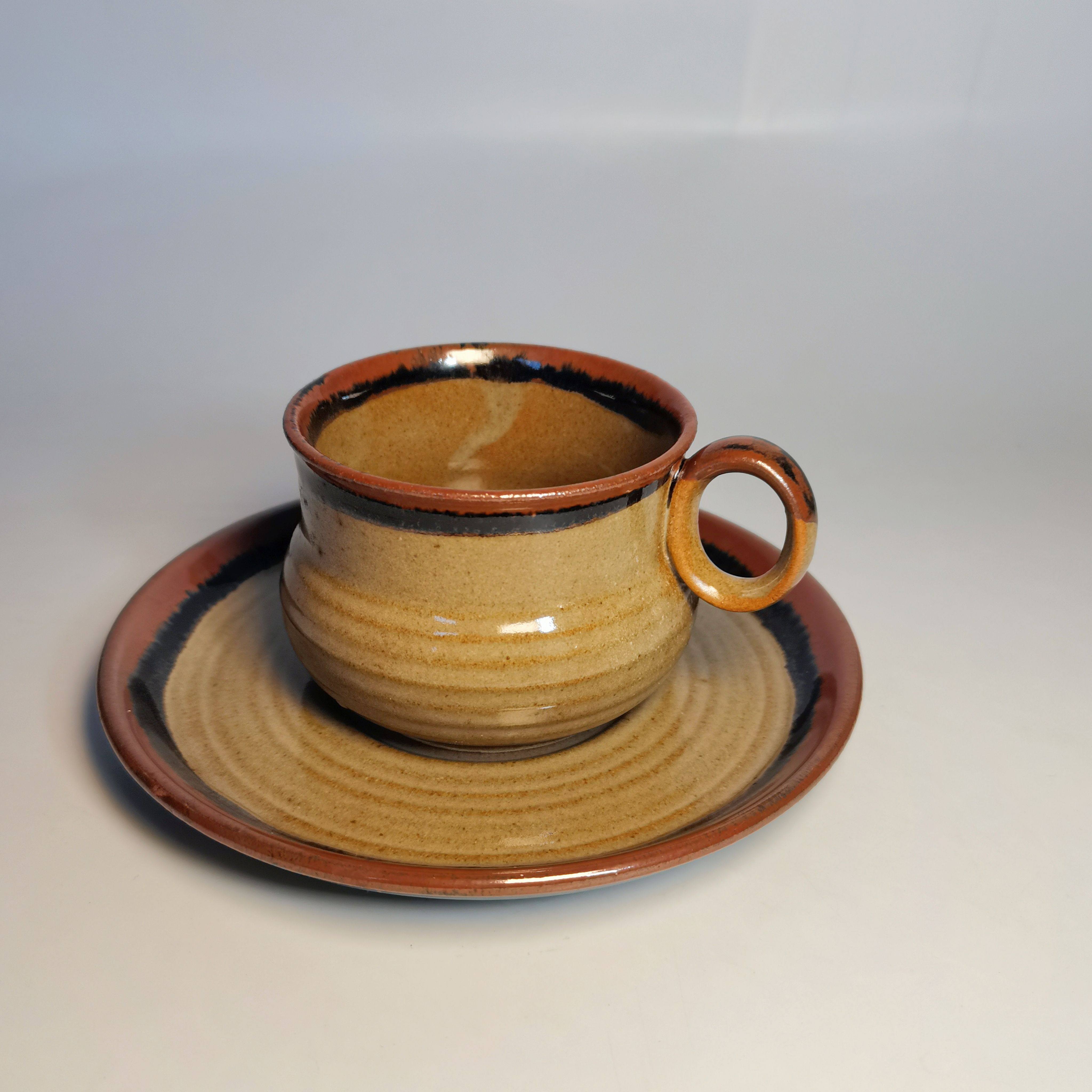 日本中古粗陶咖啡杯手作侘寂风咖啡套装中古马克杯复古侘寂日式