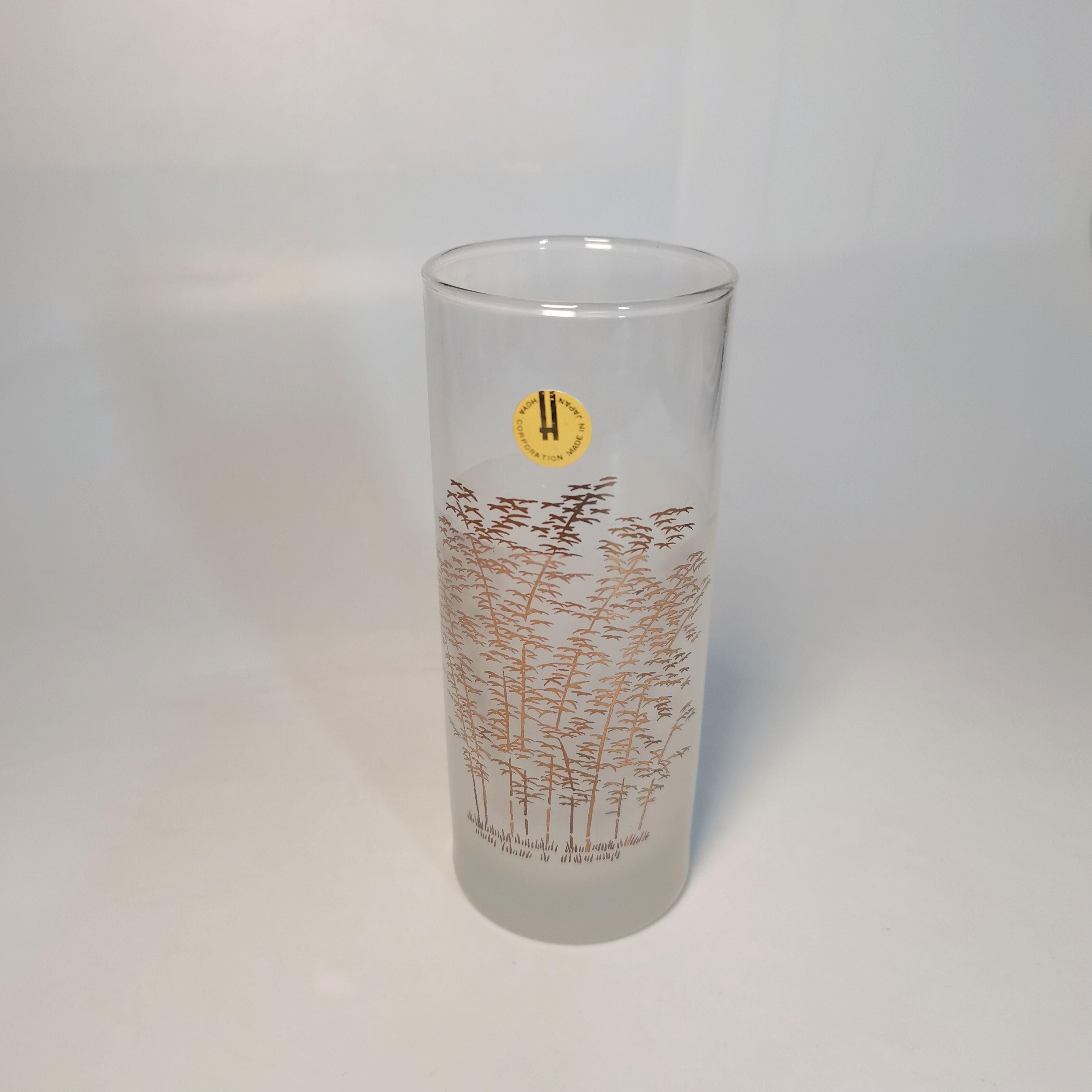 日本中古简约玻璃杯竹林印花磨砂啤酒杯中古果汁杯