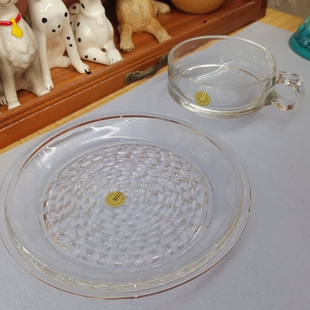 日本 HOYA保谷硝子咖啡杯中古品水晶玻璃甜点盘 早餐杯vintag孤品