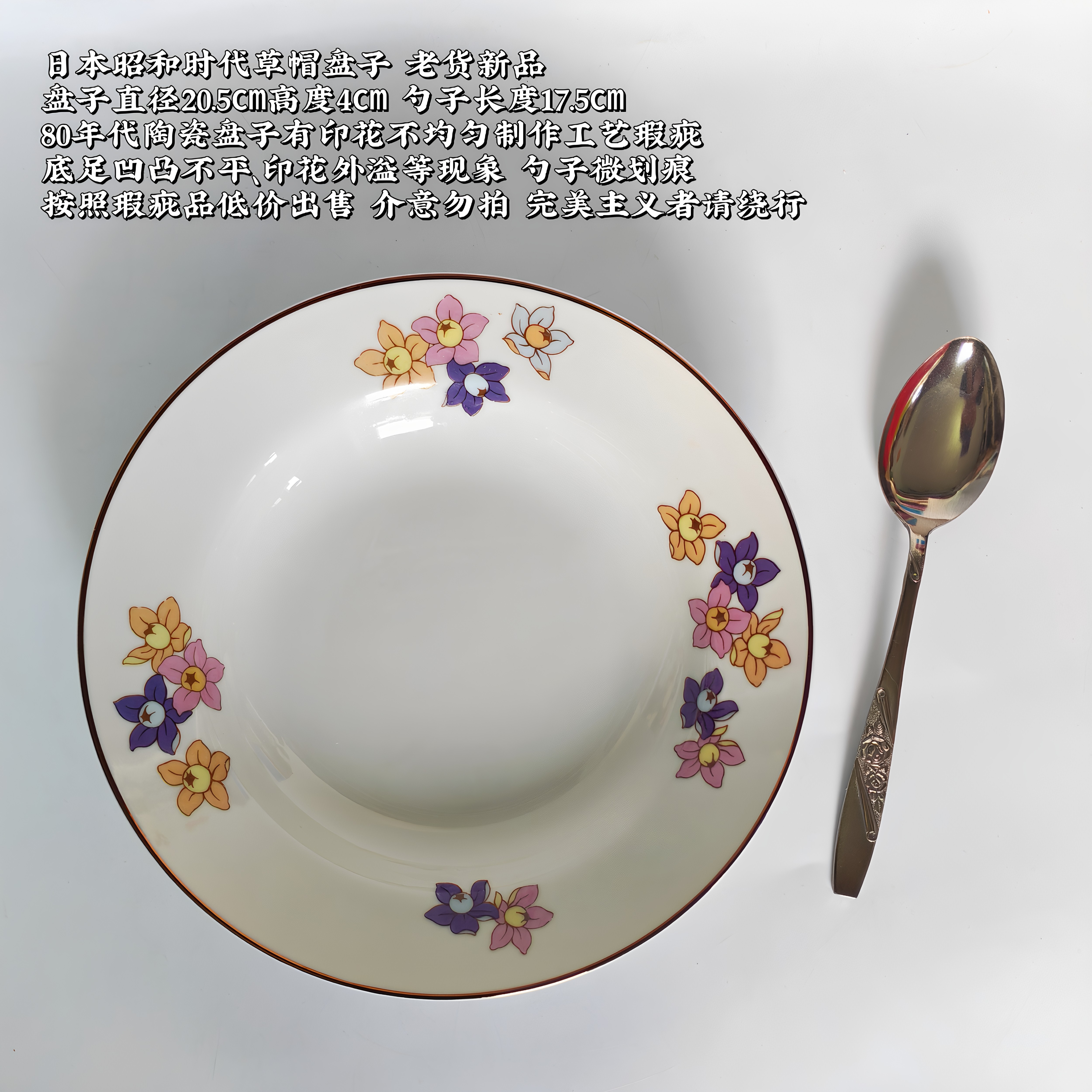 日本制碎花餐盘昭和复古草帽盘80年代KONOMI陶瓷点心西餐汤盘全新