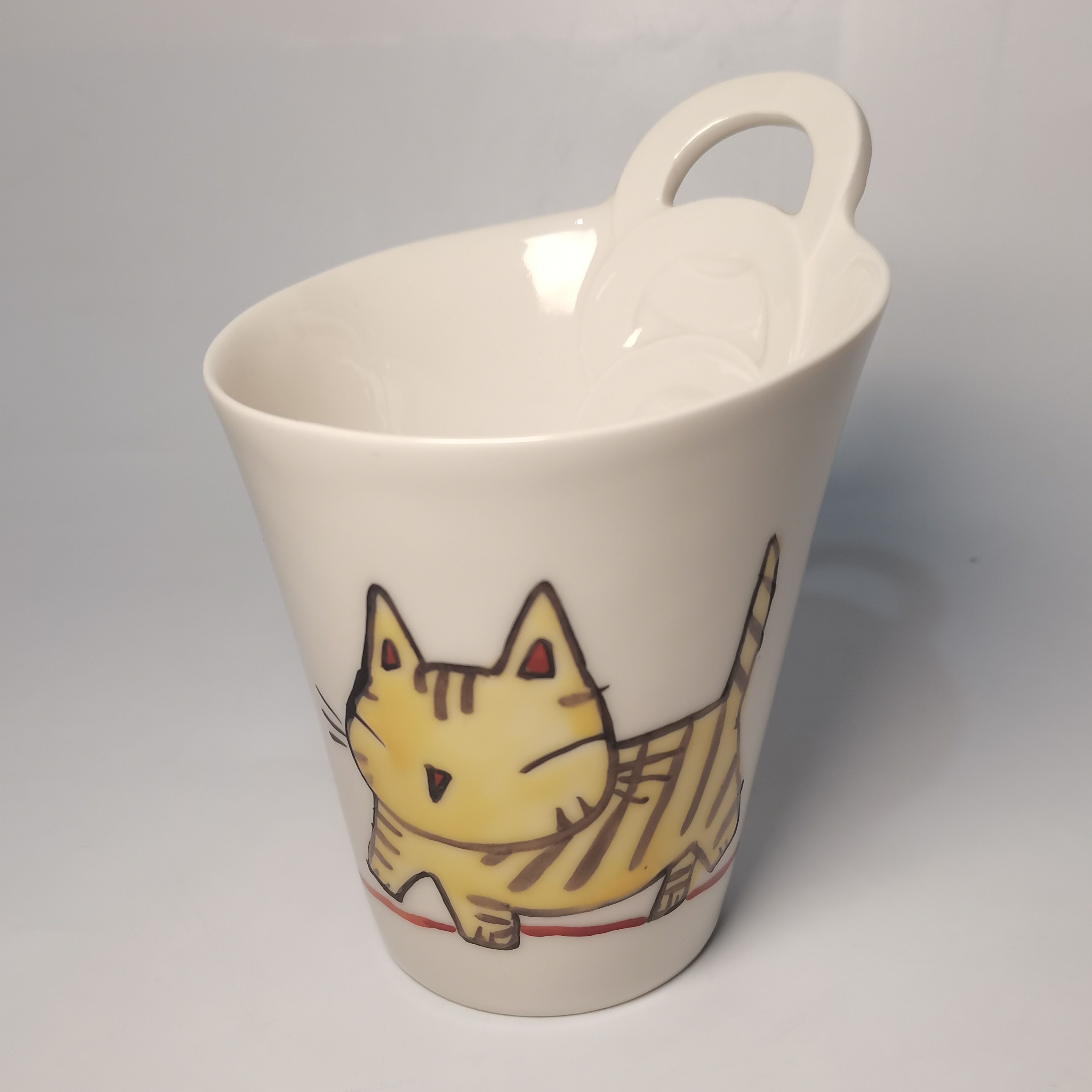 日本进口手绘猫咪马克杯瓷杯中里太郎右卫门作品中古孤品花器