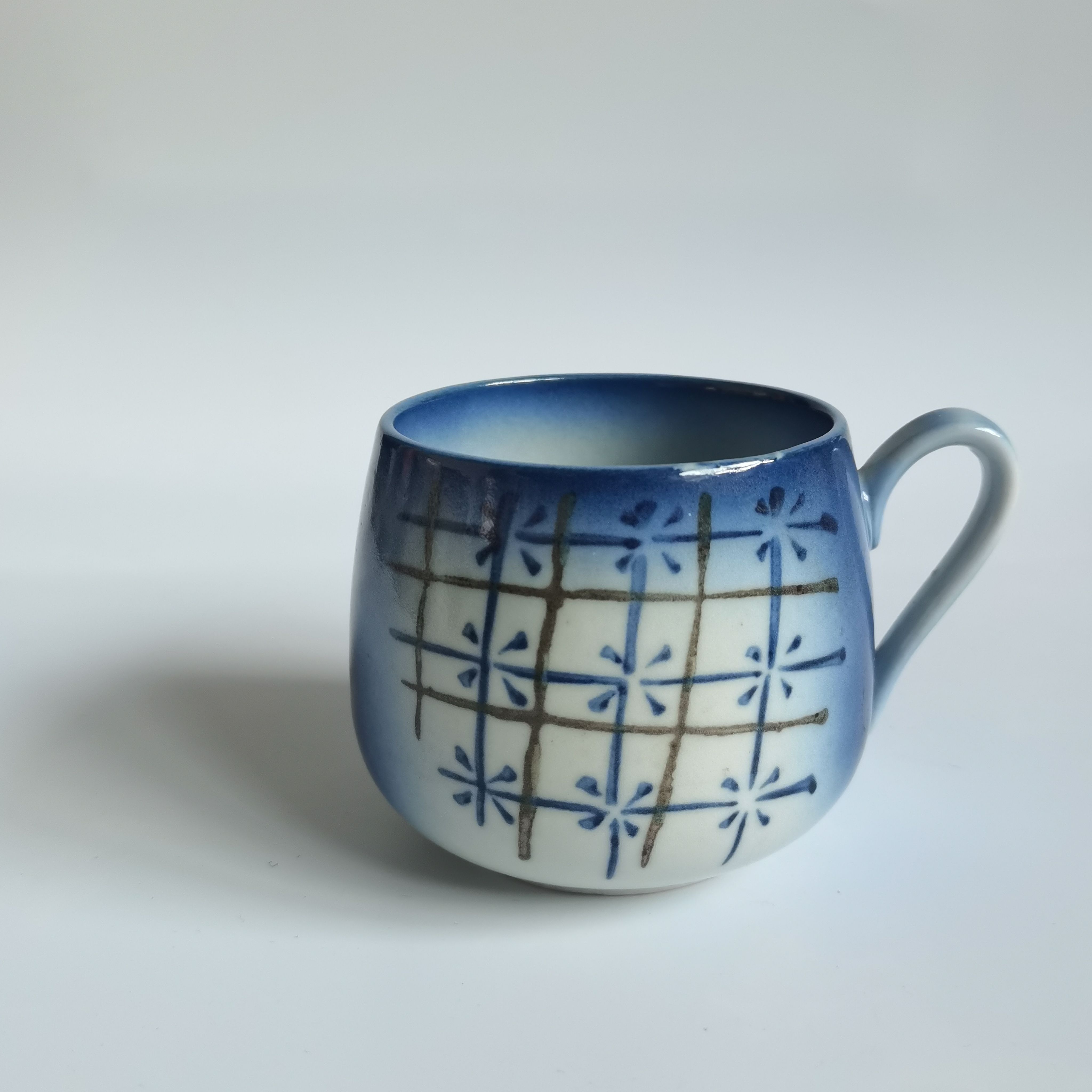 日本进口手绘青花马克杯陶瓷咖啡杯中古品全新手作杯子