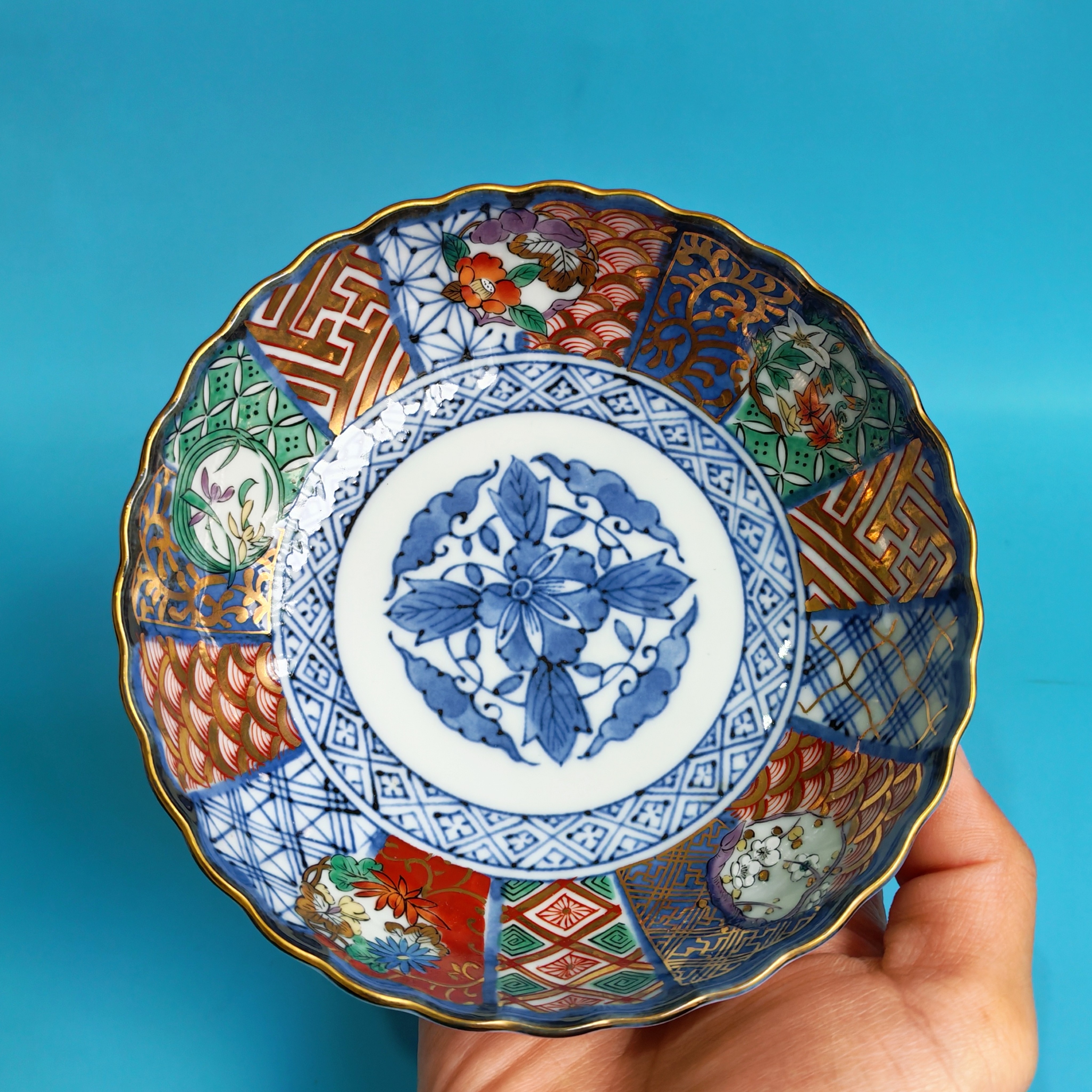 日本中古餐具龙峰青花赤绘小碗描金果盘茶盘甜品碗燕窝碗伊万里新