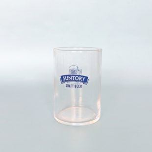 日本制三得利啤酒杯蓝色文字印花无铅玻璃杯复古昭和果汁杯