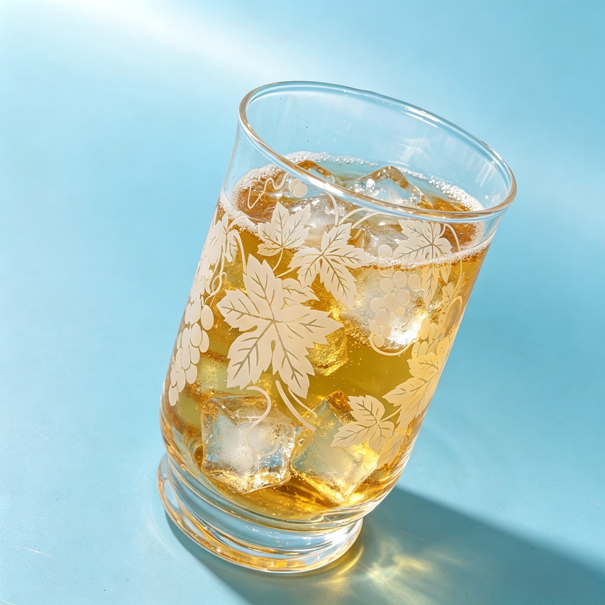 日本中古印花葡萄藤玻璃杯啤酒果汁杯佐佐木硝子冷茶杯水杯昭和