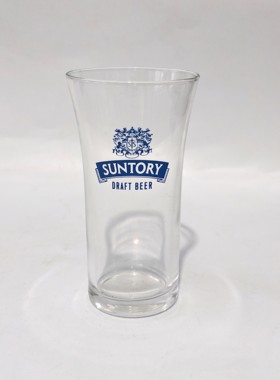日本SUNTORY玻璃啤酒杯DRAFT BEER蓝标印花果汁威士忌杯中古限定