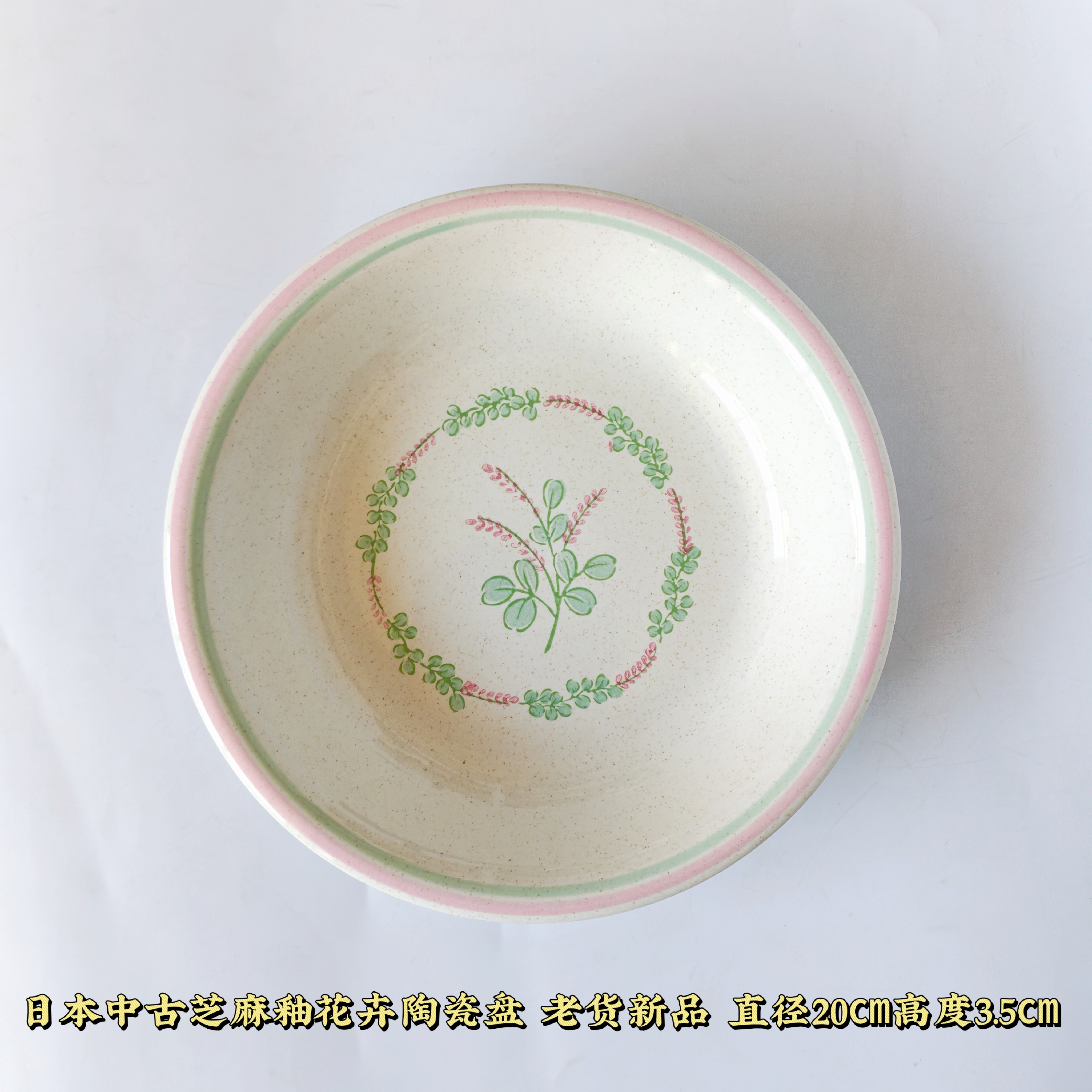 日本制芝麻釉粉色陶瓷盘子田园风草帽盘甜品碟果盘西餐盘印花深盘