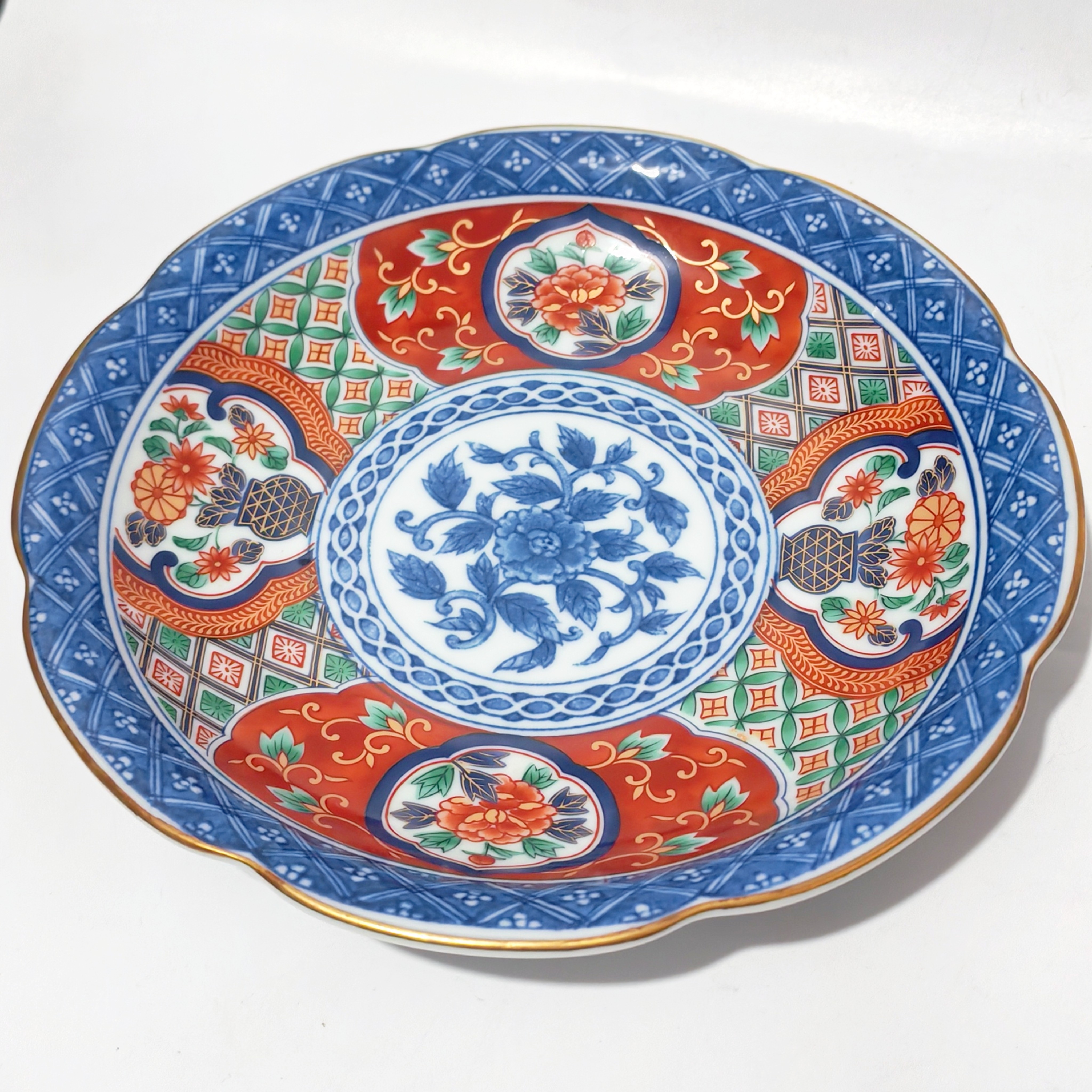日本进口古伊万里彩绘陶瓷菜盘料理刺身餐盘青花葵口日式碟子大盘
