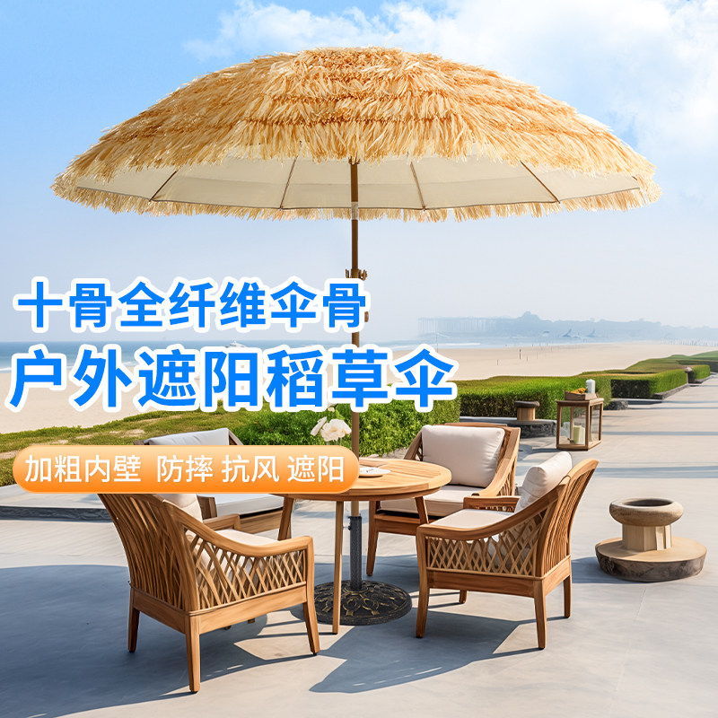 户外遮阳伞仿真稻草伞图片
