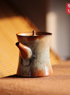 琢石柴烧纯手工茶壶复古水墨陶瓷功夫茶具窑变国风小号单壶泡茶器
