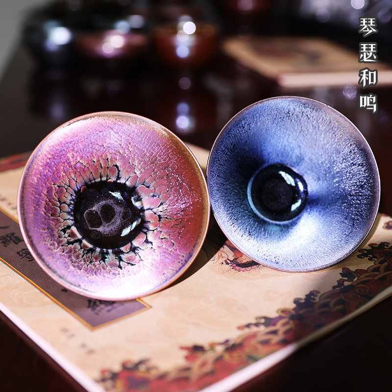 建盏主人茶杯手工薄胎大号陶瓷茶具复古窑变银毫彩金油滴可养茶盏