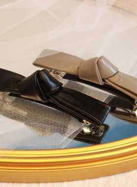 CHENG原创设计 真皮绵羊皮一字夹高级感弹簧夹轻奢马尾夹黑色发饰