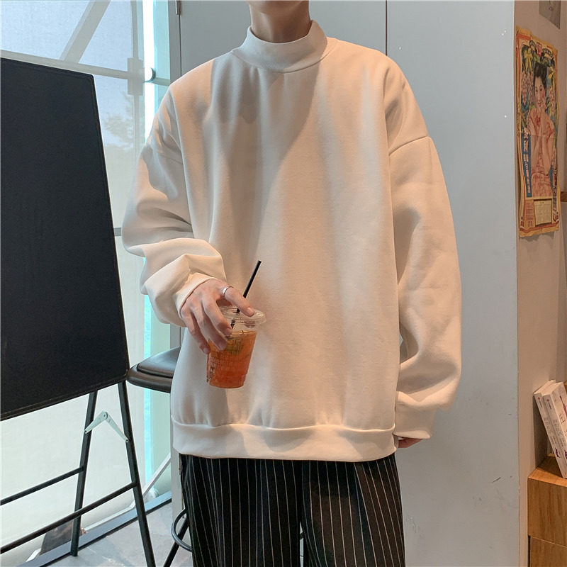 가을 겨울 남성용 솔리드 컬러 터틀넥 스웨트 셔츠 도톰한 벨벳 활용도 높은 캐주얼 탑 트렌디한 브랜드 인 루즈한 커플 코트